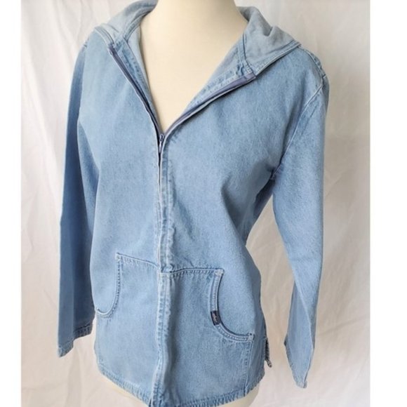 Vintage 90s All Denim Zip Up Chic Hoodie - Picture 1 of 3